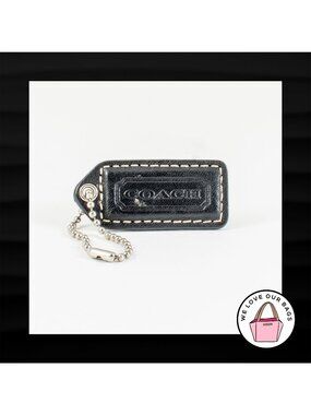 2" Medium COACH BLACK LEATHER KEY FOB BAG CHARM KEYCHAIN HANGTAG TAG
